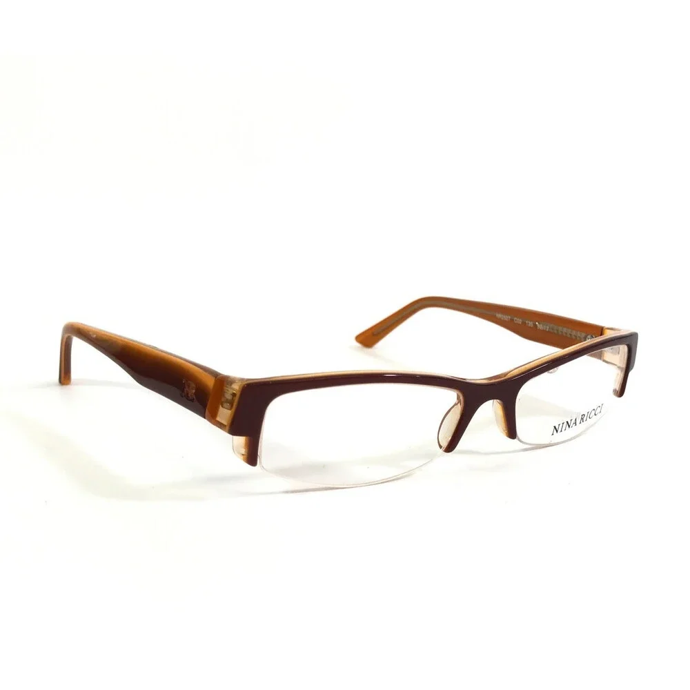 Nina Ricci Eyeglasses Frame NR2527 C02 Brown Orange Rectangle Half Rim 52-17-135